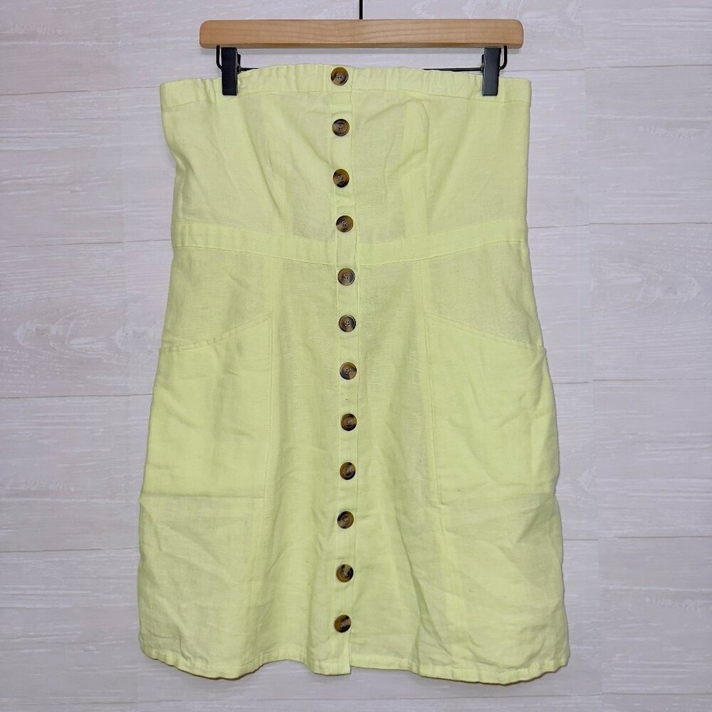 American Eagle NWT Women's Highlighter Yellow Linen Blend Strapless Mini Dress